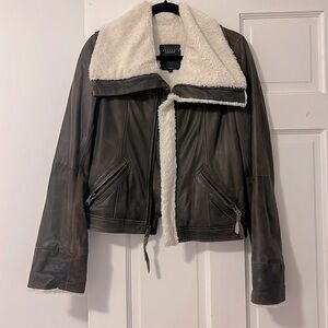 Sanctuary Leather Shearling Jacket, Small